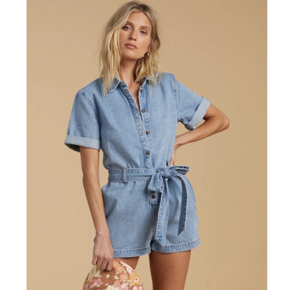 Billabong x Salty Blonde Denim Romper • M